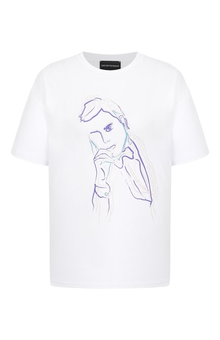 Женская хлопковая футболка EMPORIO ARMANI белого цвета, арт. EW001528/AF12597 | Фото 1 (Материал внешний: Хлопок; Материал сплава: Проставлено; Рукава: Короткие; Длина (для топов): Стандартные; Драгоценные камни: Проставлено)
