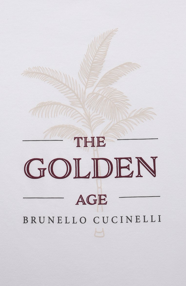 Детская хлопковая футболка BRUNELLO CUCINELLI белого цвета, арт. B0B13T149C | Фото 3 (Рукава: Короткие; Материал внешний: Хлопок; Мальчики Кросс-КТ: Футболка-одежда; Ростовка одежда: 13 - 15 лет | 158 см, 12 лет | 152 см)