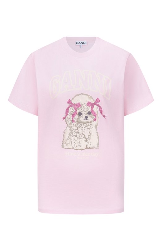 Хлопковая футболка Ganni A1050062 Розовый A1050062