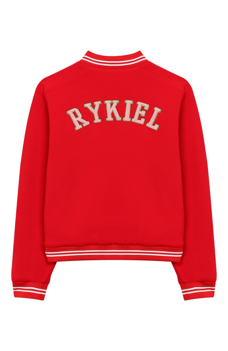 Детская бомбер SONIA RYKIEL ENFANT красного цвета, арт. 20S10U04 | Фото 2 (Рукава: Длинные; Материал внешний: Синтетический материал; Материал подклада: Хлопок; Кросс-КТ: бомбер, Демисезон; Драгоценные камни: Проставлено; Материал сплава: Проставлено; Ростовка одежда: 10 - 11 лет | 140 - 146см, 12 лет | 152 см, 13 - 15 лет | 158 см, 4 года | 104 см)