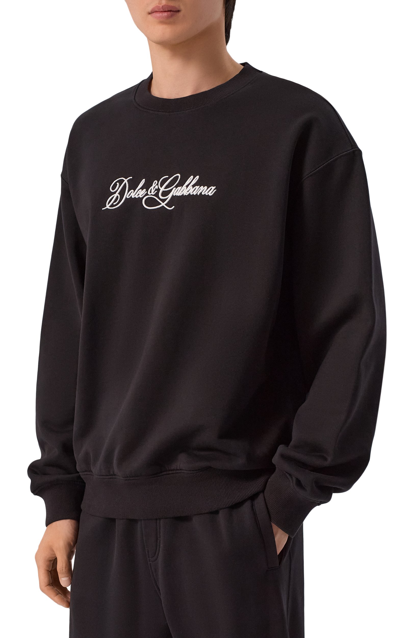 Хлопковый свитшот DOLCE & GABBANA черного цвета по цене 89950 руб., арт. G9AHSZ/G7P9M, фото 3 Хлопковый свитшот DOLCE & GABBANA, арт. G9AHSZ/G7P9M, фото 3
