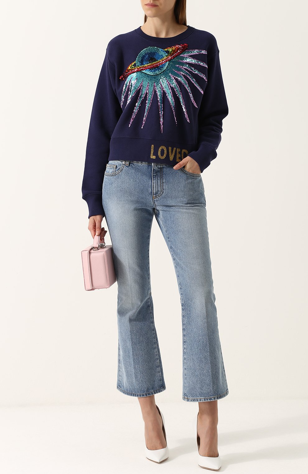 Хлопковый свитшот с круглым вырезом и вышивкой пайетками GUCCI синего цвета по цене 89950 руб., арт. 468817/X9D08, фото 2 Хлопковый свитшот с круглым вырезом и вышивкой пайетками GUCCI, арт. 468817/X9D08, фото 2