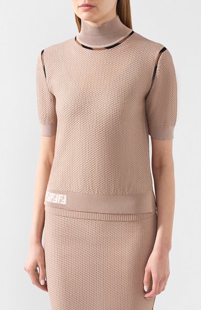 Топ из вискозы FENDI бежевого цвета по цене 55400 руб., арт. FZY938 AAVH, фото 3 Топ из вискозы FENDI, арт. FZY938 AAVH, фото 3