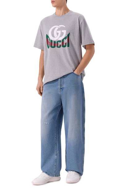 Хлопковая футболка GUCCI серого цвета по цене 77250 руб., арт. 796395/XJGQ7, фото 2 Хлопковая футболка GUCCI, арт. 796395/XJGQ7, фото 2
