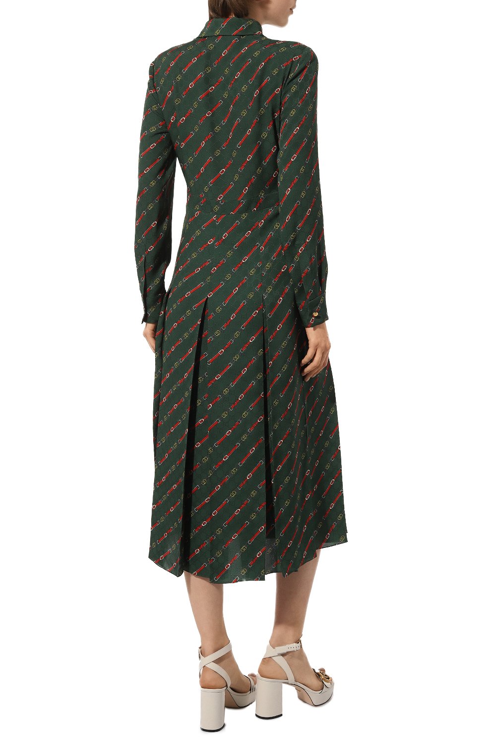Шелковое платье GUCCI зеленого цвета по цене 475200 руб., арт. 596510 ZACRN, фото 4 Шелковое платье GUCCI, арт. 596510 ZACRN, фото 4