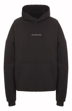 Женский хлопковое худи BALENCIAGA черного цвета, арт. 818545/TQVY1 | Фото 1 (Длина (для топов): Стандартные; Рукава: Длинные; Материал внешний: Хлопок; Стили: Кэжуэл; Женское Кросс-КТ: Худи-одежда)