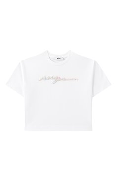 Детская хлопковая футболка MSGM KIDS белого цвета, арт. S5MSJGTH219 | Фото 1 (Материал сплава: Проставлено; Драгоценные камни: Проставлено; Рукава: Короткие; Девочки Кросс-КТ: футболка-одежда; Материал внешний: Хлопок; Ростовка одежда: 8 лет | 128 см, 13 - 15 лет | 158 см, 6 лет | 116 см, 12 лет | 152 см, 10 - 11 лет | 140 - 146см)