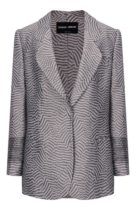 Женский жакет GIORGIO ARMANI серого цвета, арт. GW000844/TE13692 | �Фото 1 (Драгоценные камни: Проставлено; Рукава: Длинные; Материал сплава: Проставлено; Материал внешний: Вискоза; Длина (для топов): Стандартные)