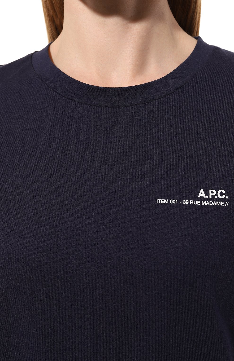 Хлопковая футболка A.P.C. темно-синего цвета по цене 9990 руб., арт. C0FBT-F26012, фото 5 Хлопковая футболка A.P.C., арт. C0FBT-F26012, фото 5