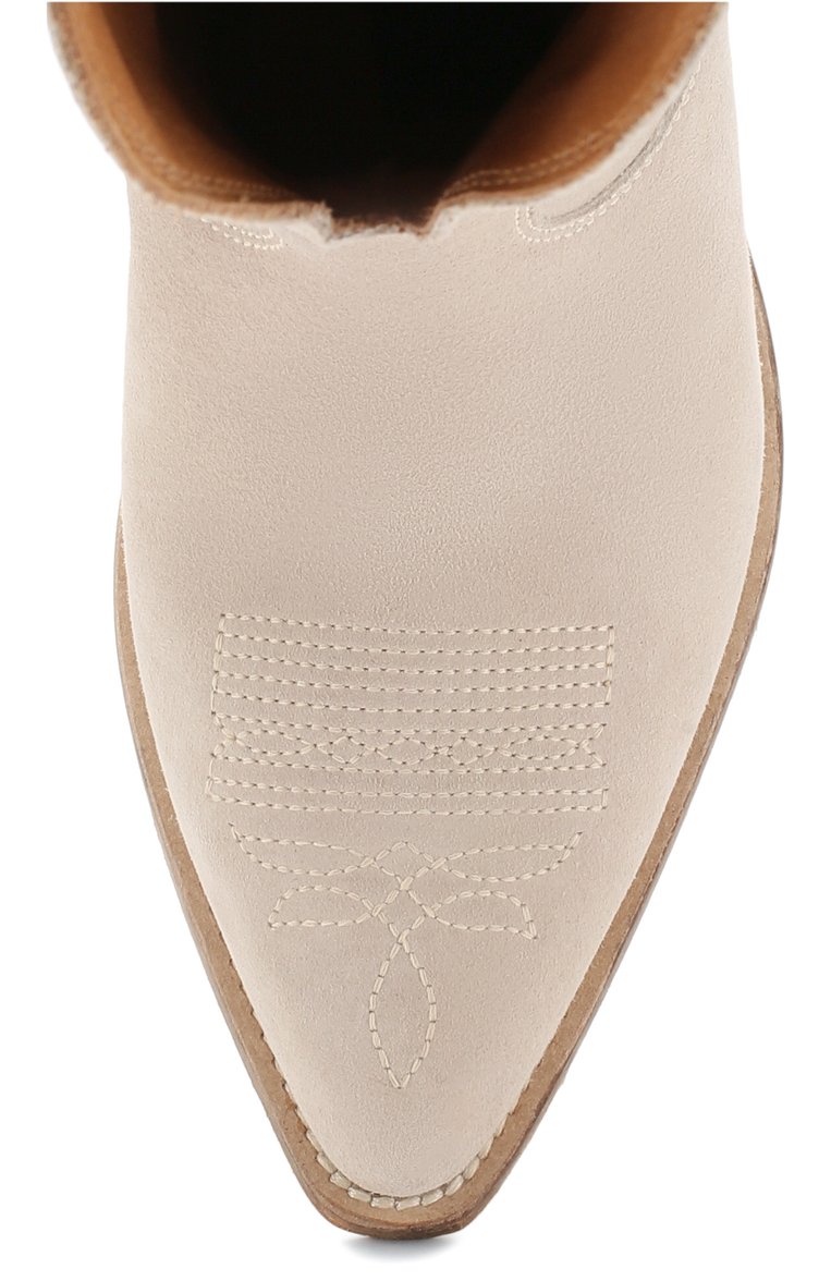 Женские замшевые сапоги wish star GOLDEN GOOSE DELUXE BRAND бежевого цвета, арт. G36WS781.B8 | Фото 5 (Каблук тип: Устойчивый; Каблук высота: Низкий; Материал внутренний: Натуральная кожа; Подошва: Плоская; �Высота голенища: Низкие; Женское Кросс-КТ: Без шнуровки-ботинки, Казаки-сапоги; Материал внешний: Замша, Натуральная кожа; Материал утеплителя: Без утеплителя; Материал сплава: Проставлено; Драгоценные камни: Проставлено)