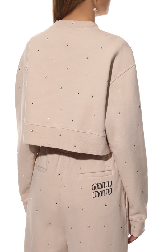 Хлопковый свитшот Miu Miu MJL802-1ZFR-F0036 Бежевый  MJL802-1ZFR-F0036 Фото 4