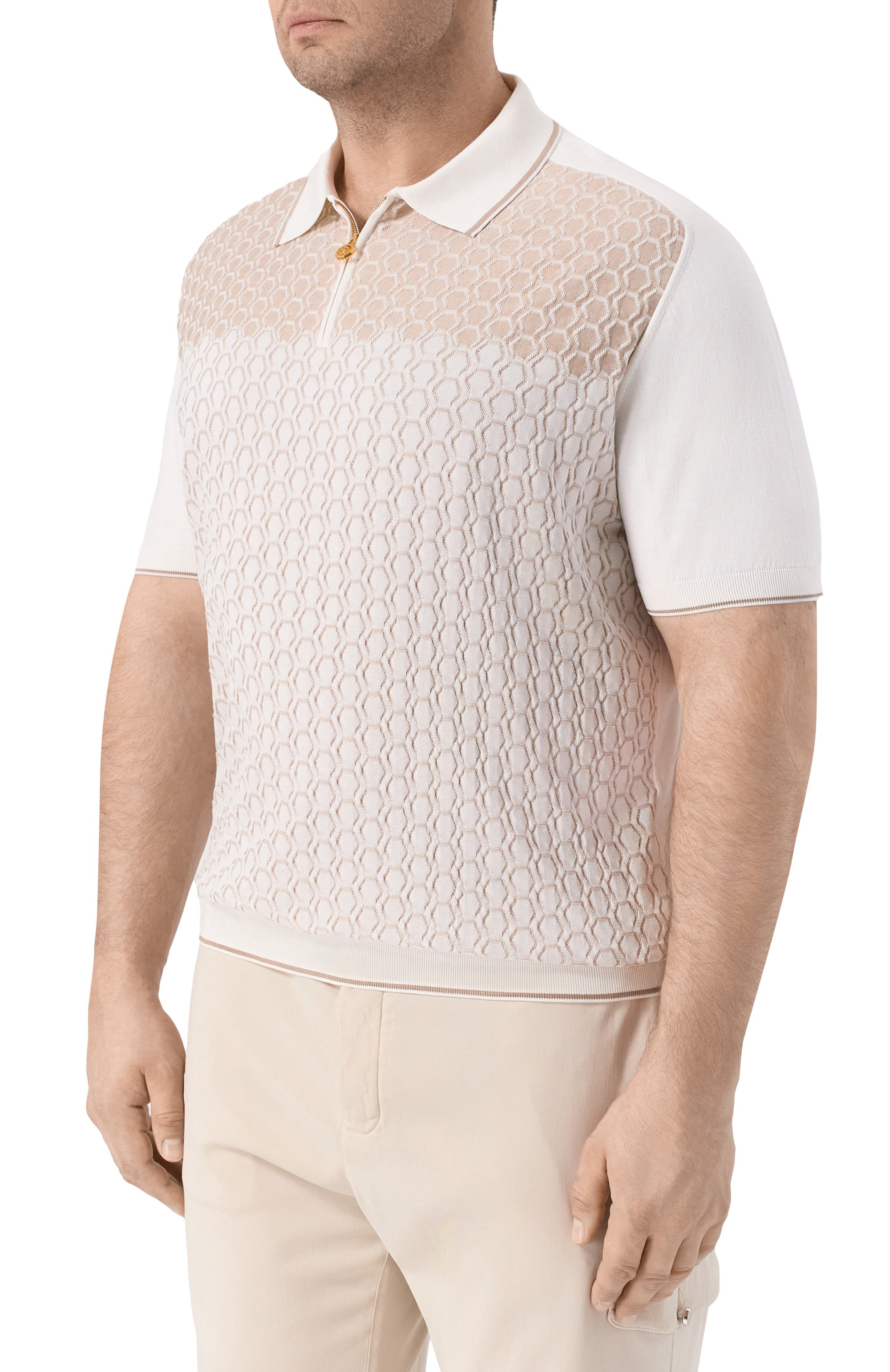 Поло из шелка и хлопка STEFANO RICCI белого цвета по цене 121000 руб., арт. K818109P31/F26175, фото 3 Поло из шелка и хлопка STEFANO RICCI, арт. K818109P31/F26175, фото 3