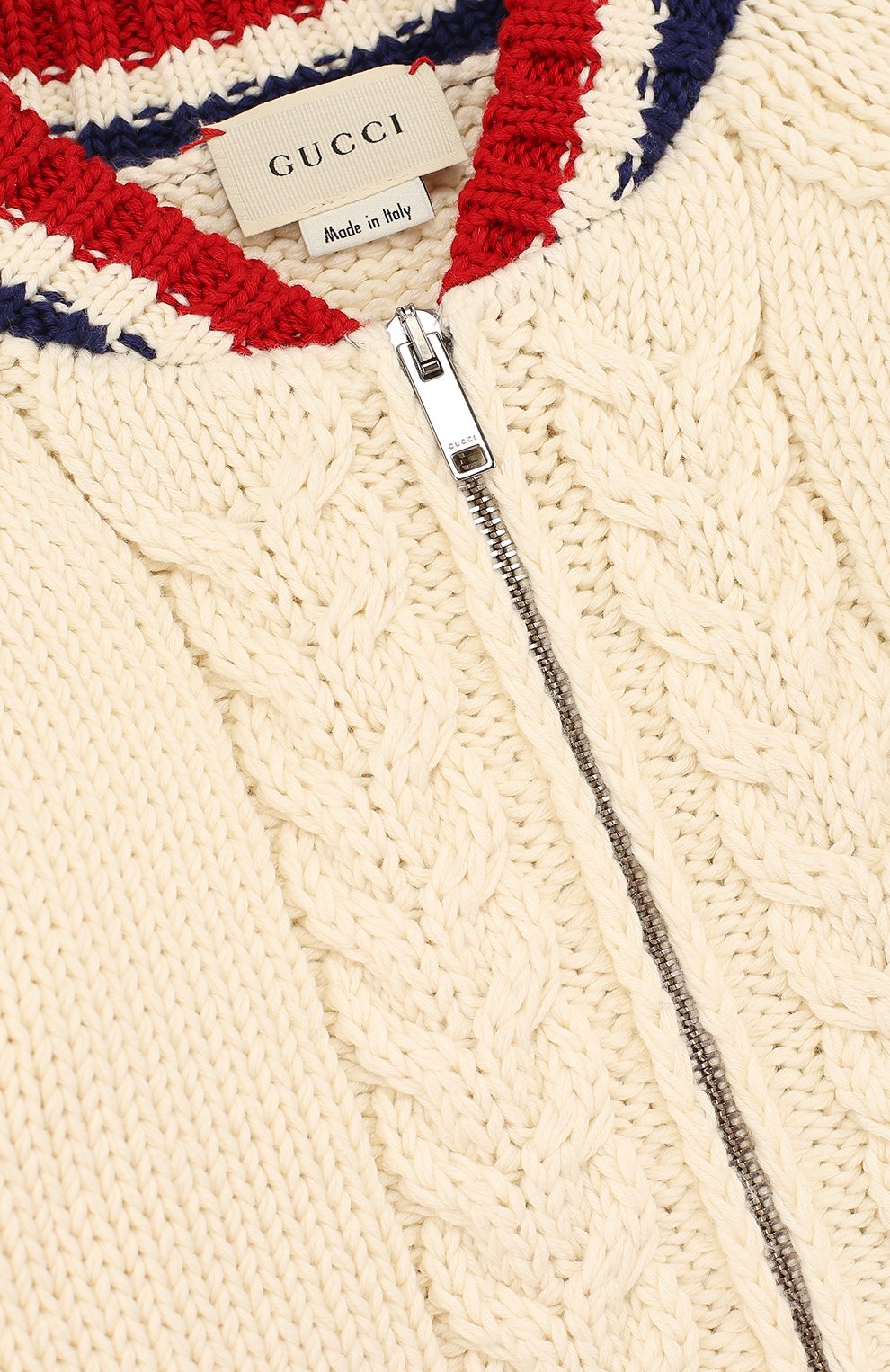 Вязаный кардиган из хлопка на молнии с контрастной отделкой GUCCI, арт. 497614/X3I50, фото 3