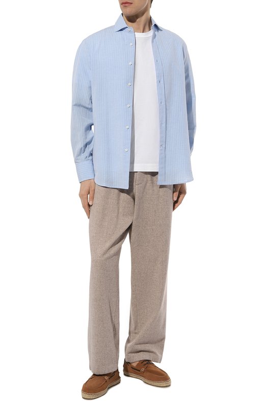 Рубашка из хлопка и льна Brunello Cucinelli MM6380028 Голубой  MM6380028 Фото 2