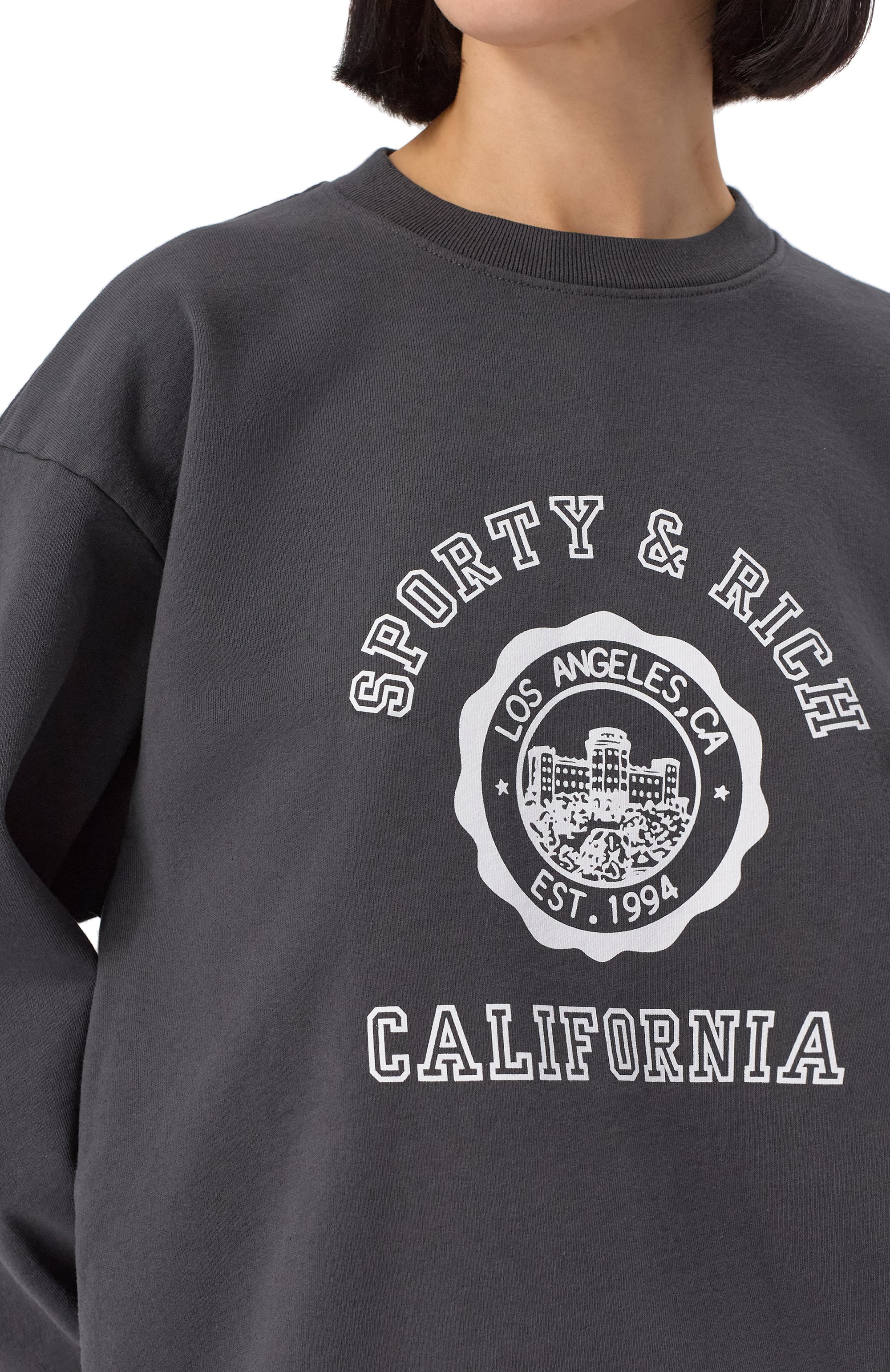 Хлопковый свитшот SPORTY AND RICH темно-серого цвета по цене 23300 руб., арт. ST071622508BA02, фото 5 Хлопковый свитшот SPORTY AND RICH, арт. ST071622508BA02, фото 5