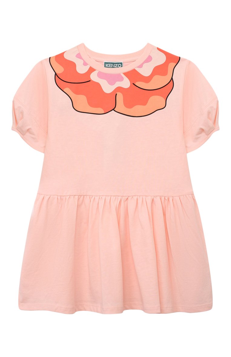 Детское хлопковое платье KENZO кораллового цвета, арт. K60209/3-5 | Фото 1 (Материал внешний: Хлопок; Рукава: Короткие; Материал сплава: Проставлено; Драгоценные камни: Проставлено; Случай: Повседневный; Девочки Кросс-КТ: Платье-одежда; Ростовка одежда: 4 года | 104 см, 5 лет | 110 см)