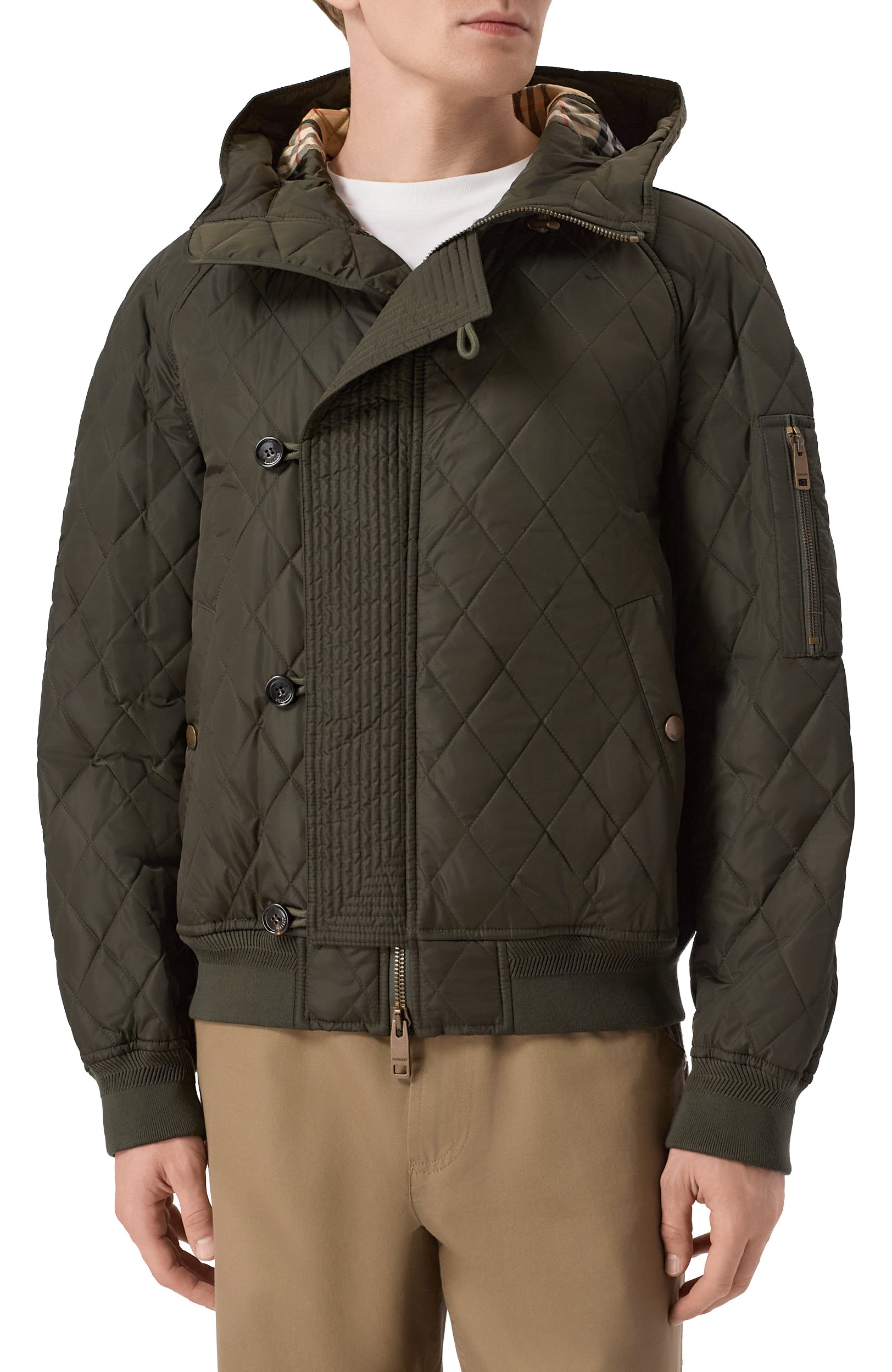 Утепленный бомбер BURBERRY хаки цвета по цене 208000 руб., арт. 8127621, фото 3 Утепленный бомбер BURBERRY, арт. 8127621, фото 3