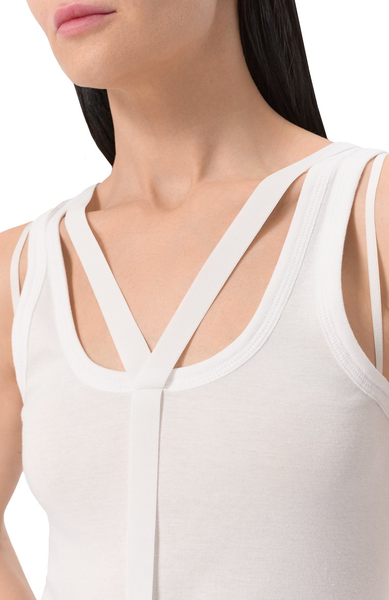 Женская майка HELMUT LANG белого цвета, арт. 009HW503 | Фото 5 (Длина (для топов): Стандартные; Материал внешний: Хлопок, Синтетический материал; Стили: Минимализм; Рукава: На бретелях)
