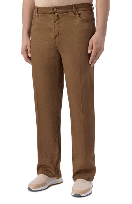 Брюки изо льна и хлопка Kiton UPR005LK0603H Коричневый  UPR005LK0603H Фото 3