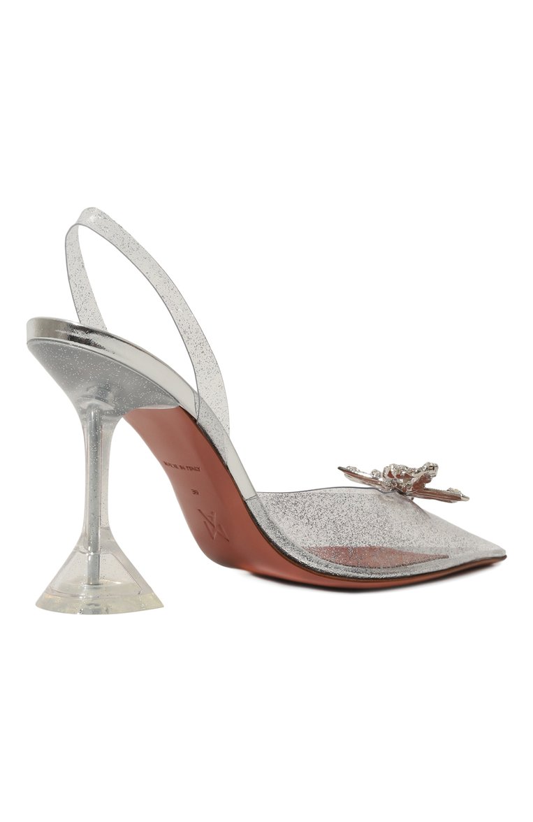 Женские туфли rosie glass sling 95 AMINA MUADDI серебряного цвета, арт. R0SIE GLASS SLING 95/GLITTER PVC | Фото 5 (Материал внешний: Экокожа; Каблук высота: Высокий; Подошва: Плоская; Материал вну�тренний: Натуральная кожа; Каблук тип: Фигурный; Женское Кросс-КТ: Слингбэки)