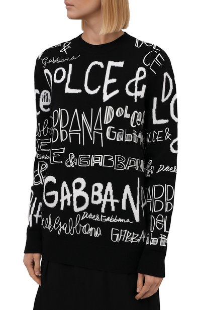 Шерстяной пуловер DOLCE & GABBANA черно-белого цвета по цене 264500 руб., арт. FX236Z/JBVK8, фото 3 Шерстяной пуловер DOLCE & GABBANA, арт. FX236Z/JBVK8, фото 3
