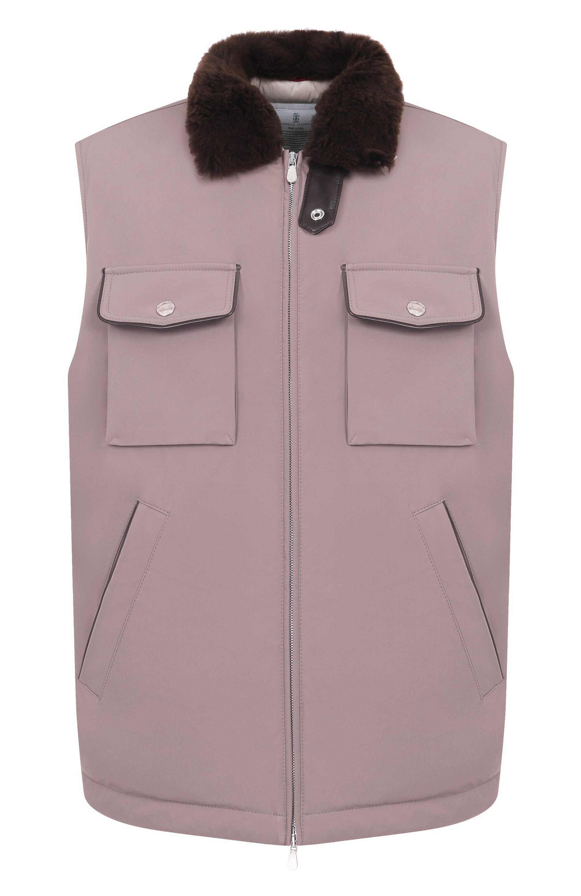 Пуховый жилет с отделкой из овчины BRUNELLO CUCINELLI бежевого цвета по цене 519500 руб., арт. MV4061646, фото 1 Пуховый жилет с отделкой из овчины BRUNELLO CUCINELLI, арт. MV4061646, фото 1