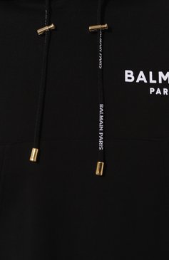 Женский хлопковое худи BALMAIN черно-белого цвета, арт. AF0JP000BB01 | Фото 5 (Рукава: Длинные; Длина (для топов): Стандартные; Материал сплава: Проставлено; Материал внешний: Хлопок; Стили: Спорт-шик; Женское Кросс-КТ: Худи-одежда; Драгоценные камни: Проставлено)