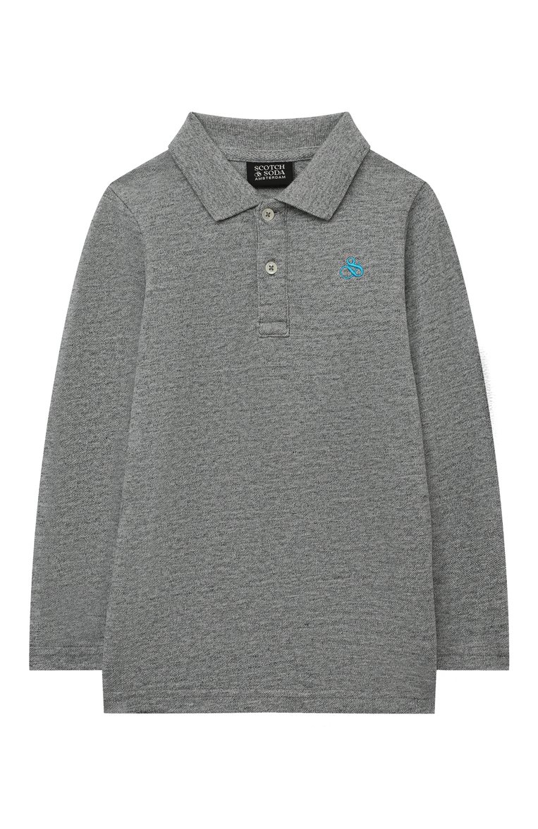 Детское хлопковое поло SCOTCH AND SODA серого цвета, арт. 167717-22-FWBM-D55 | Фото 1 (Рукава: Длинные; Материал внешний: Хлопок)