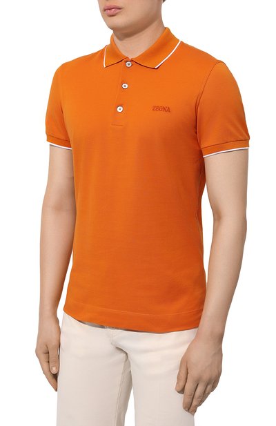 Хлопковое поло ZEGNA оранжевого цвета по цене 49950 руб., арт. UD358A7/D746, фото 3 Хлопковое поло ZEGNA, арт. UD358A7/D746, фото 3