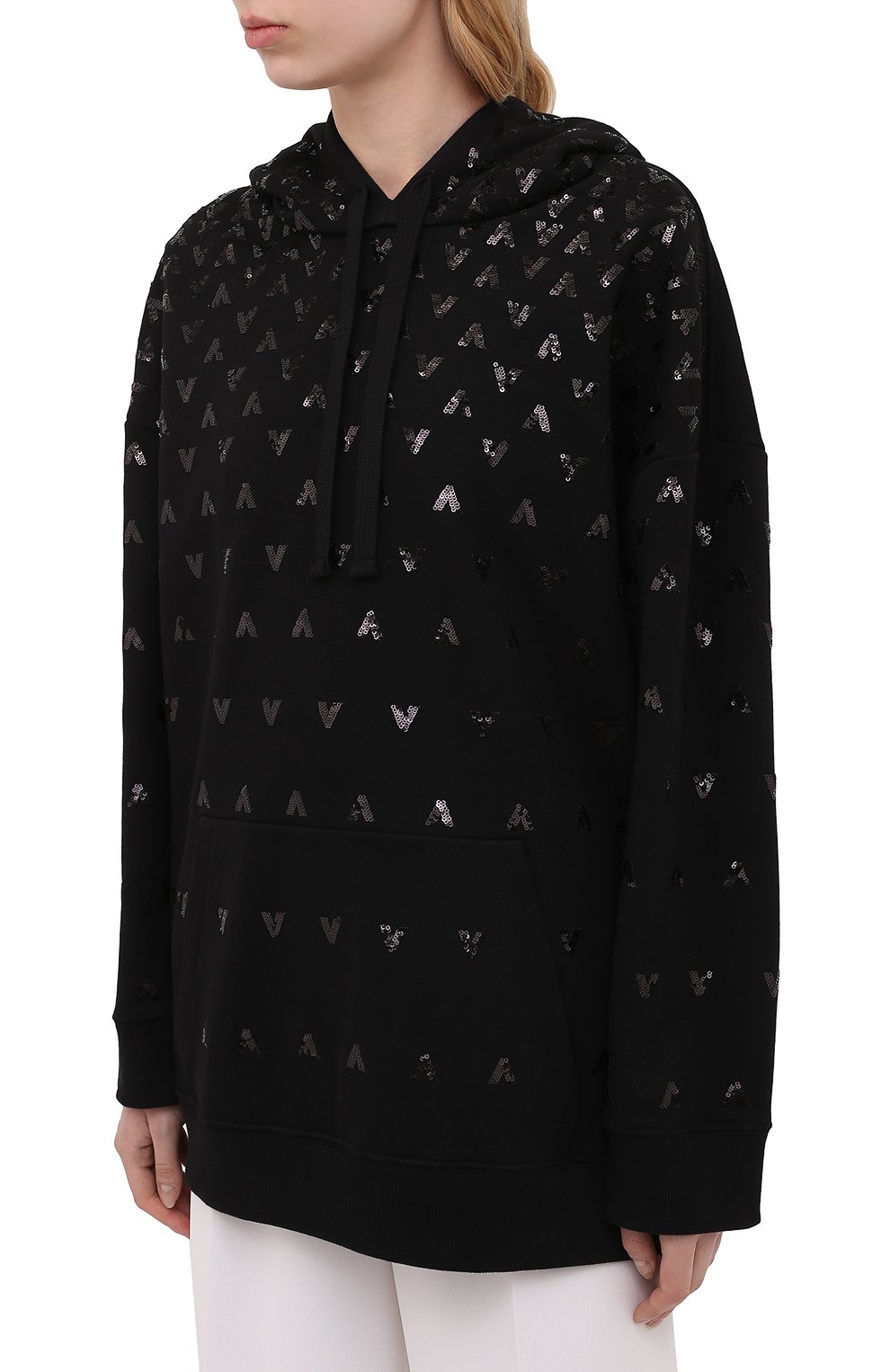 Хлопковое худи с пайетками VALENTINO черного цвета по цене 268000 руб., арт. WB3MF11E6HH, фото 3 Хлопковое худи с пайетками VALENTINO, арт. WB3MF11E6HH, фото 3