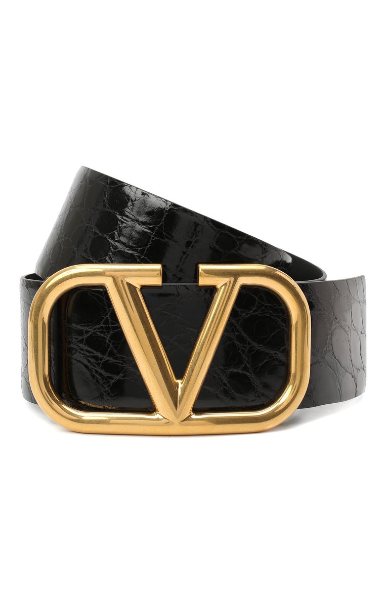 Женский ремень из кожи аллигатора vlogo signature VALENTINO черного цвета, арт. UW2T0S10/QRL/AMIS | Фото 1 (Материал: Экзотическая кожа; Нос: Не проставлено)