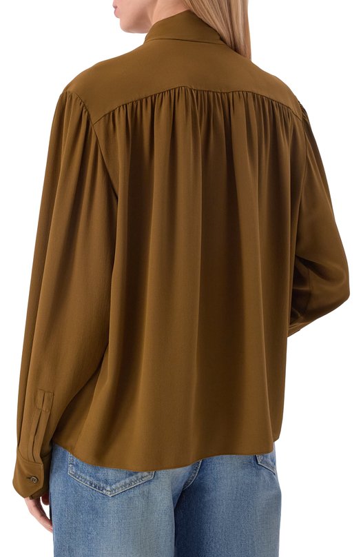 Шелковая блузка Saint Laurent 861926/Y100W Хаки  861926/Y100W Фото 4