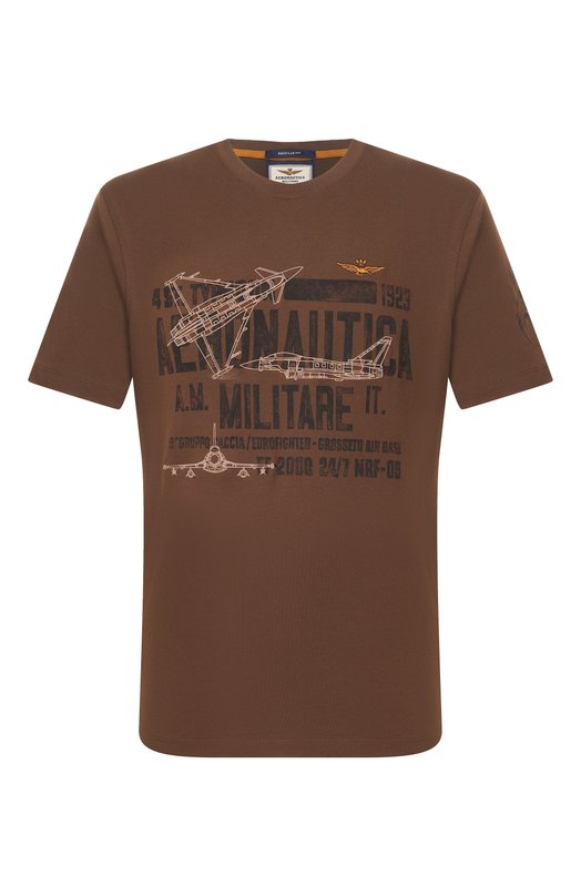 Хлопковая футболка Aeronautica Militare TS2535UJ00641 Коричневый TS2535UJ00641
