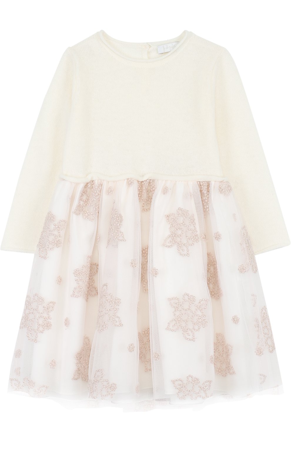 Комбинированное платье из шерсти с многослойной юбкой и вышивкой IL GUFO, арт. A17VL151N5017/3M-9M, фото 1