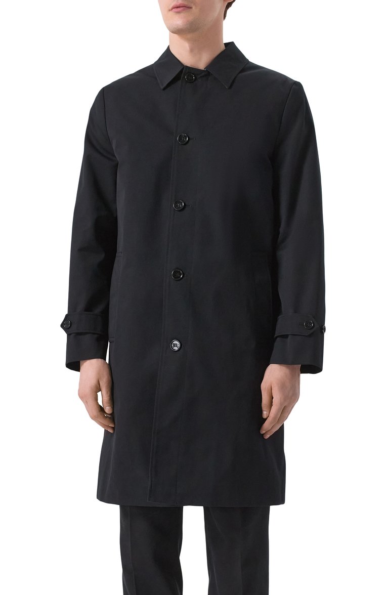 Мужской плащ BURBERRY черного цвета, арт. 8101328 | Фото 3 (Длина (верхняя одежда): До колена; Драгоценные камни: Проставлено; Материал сплава: Проставлено; Рукава: Длинные; Мужское Кросс-КТ: Плащ-верхняя одежда; Стили: Кэжуэл; Материал внешний: Хлопок, Синтетический материал; Материал подклада: Хлопок)