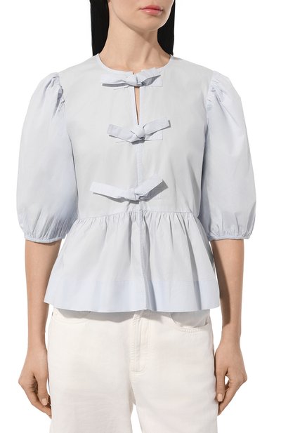 Хлопковая блузка GANNI светло-голубого цвета по цене 17550 руб., арт. F9074, фото 3 Хлопковая блузка GANNI, арт. F9074, фото 3