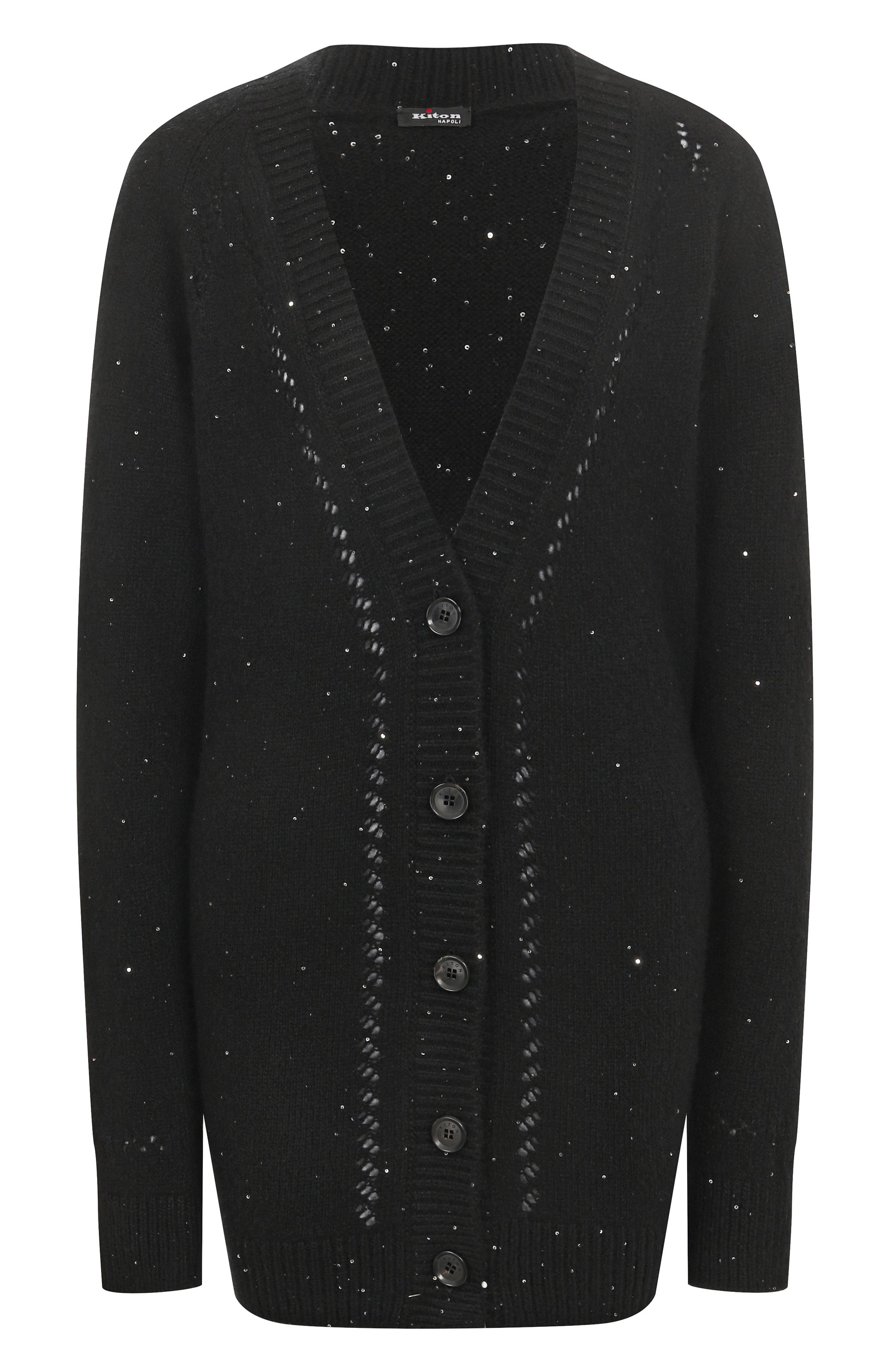 Кардиган из кашемира и шелка KITON черного цвета по цене 321000 руб., арт. D60701BLACK, фото 1 Кардиган из кашемира и шелка KITON, арт. D60701BLACK, фото 1