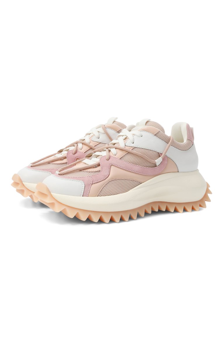 Женские комбинированные кроссовки running double laces VIC MATIE светло-розового цвета, арт. 1G3202D_D22BQETI12 | Фото 1 (Подошва: Платформа; Материал внешний: Текстиль, Натуральная кожа; Материал внутренний: Текстиль; Кросс-КТ: Низкие; Стил�и: Кэжуэл; Материал утеплителя: Без утеплителя)
