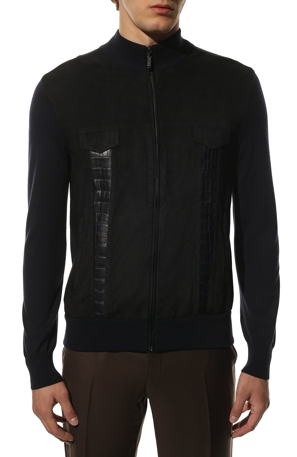 Шерстяной кардиган с отделкой из кожи аллигатора ZILLI темно-синего цвета по цене 657500 руб., арт. MBQ-BL195-EXCL1/ML01/AMIS, фото 3 Шерстяной кардиган с отделкой из кожи аллигатора ZILLI, арт. MBQ-BL195-EXCL1/ML01/AMIS, фото 3