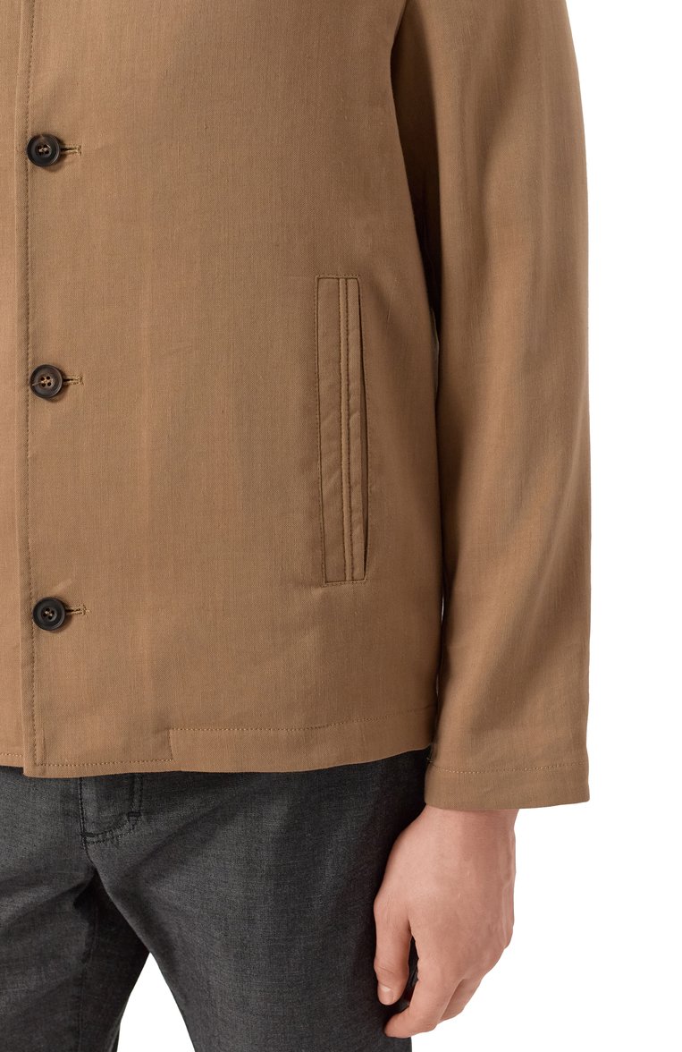 Мужская куртка-рубашка изо льна и шерсти CORNELIANI бежевого цвета, арт. 25LI20-2518468 | Фото 5 (Длина (верхняя одежда): Короткие; Материал внешний: Шерсть, Лен; Рукава: Длинные; Стили: Кэжуэл; Мужское Кросс-КТ: Куртка-рубашка; Кросс-КТ: Легкие; Автоматизация ТО: Проставлено; Автоматизация состава: Проставлено)
