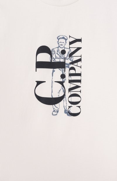Хлопковая футболка C.P. COMPANY молочного цвета по цене 8995 руб., арт. CUM00V/LAA17_001, фото 3 Хлопковая футболка C.P. COMPANY, арт. CUM00V/LAA17_001, фото 3