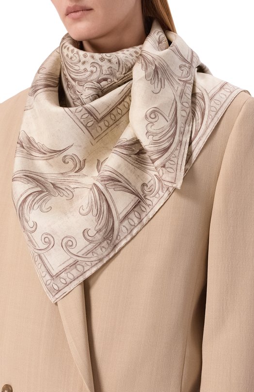 Шелковый платок Max Mara MXACARRE90W3 Кремовый  MXACARRE90W3 Фото 2