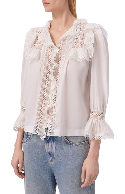 Хлопковая блузка SAINT LAURENT белого цвета по цене 366000 руб., арт. 862656/Y2L69, фото 3 Хлопковая блузка SAINT LAURENT, арт. 862656/Y2L69, фото 3