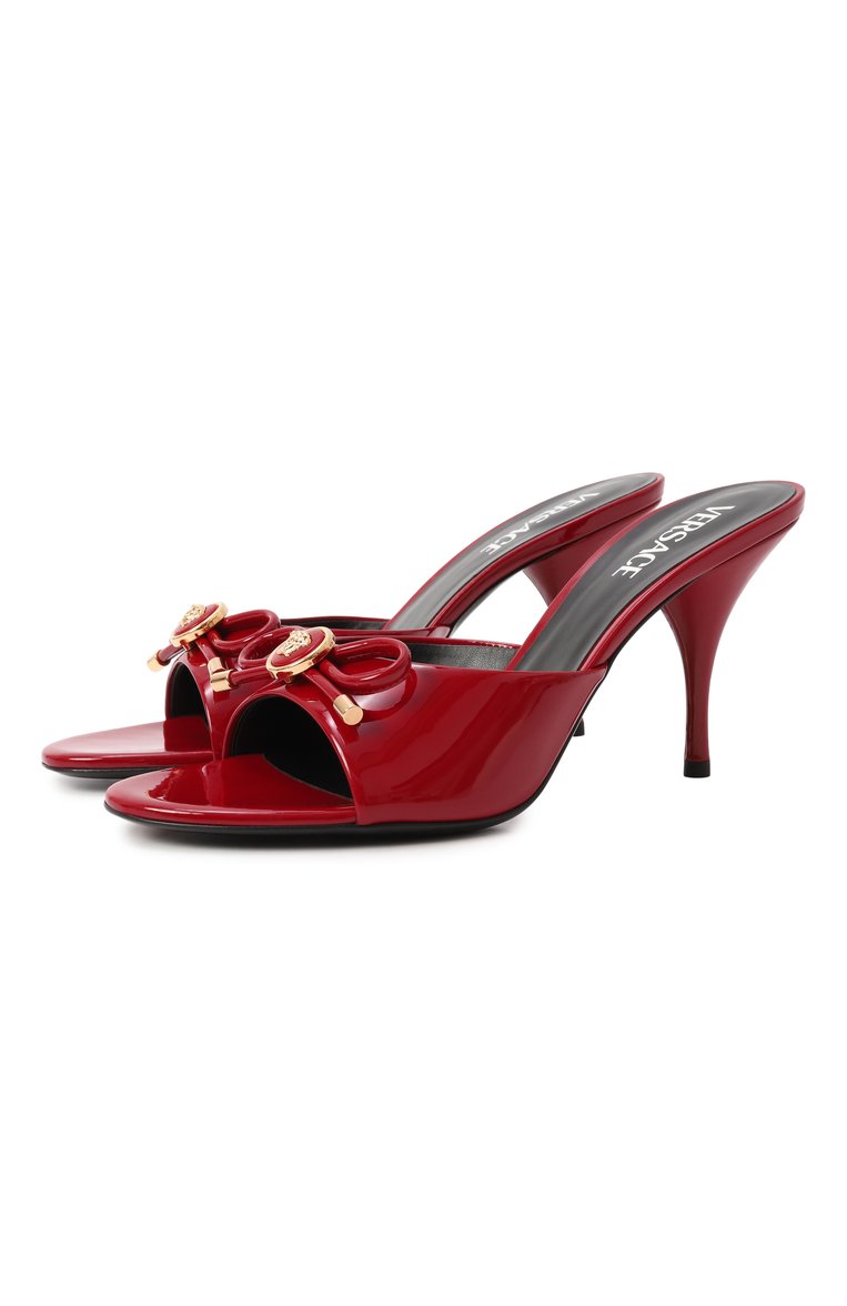 Женские лакированные мюли opera bow 85 VERSACE красного цвета, арт. 1018239/D2VE | Фото 1 (Каблук высота: Высокий; Материал внешний: Натуральная кожа; Материал внутренний: Натуральная кожа; Подошва: Плоская; Каблук тип: Шпилька)