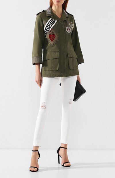 Хлопковая куртка DOLCE & GABBANA хаки цвета по цене 267500 руб., арт. F28NIZ/FU5SC, фото 2 Хлопковая куртка DOLCE & GABBANA, арт. F28NIZ/FU5SC, фото 2