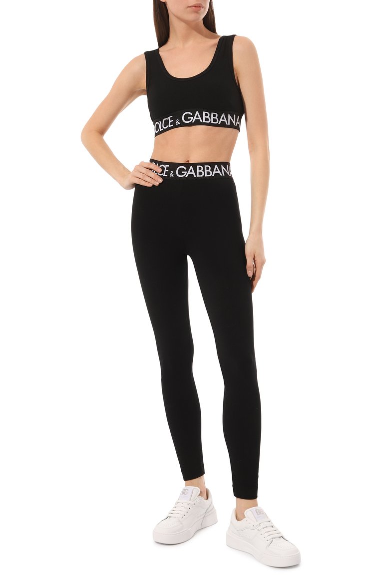 Женские хлопковые легинсы DOLCE & GABBANA черного цвета, арт. FTB5TT/FUGFJ | Фото 2 (Материал внешний: Хлопок; Длина (брюки, джинсы): Стандартные; Стили: Спорт-шик; Женское Кросс-КТ: Леггинсы-одежда, Леггинсы-спорт)
