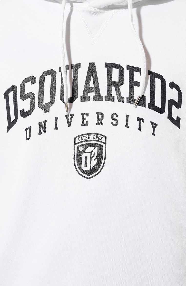 Мужской хлопковое худи DSQUARED2 белого цвета, арт. S74GU0744/S25516 | Фото 5 (Длина (для топов): Стандартные; Рукава: Длинные; Материал внешний: Хлопок; Принт: С принтом; Мужское Кросс-КТ: Худи-одежда; Стили: Спорт-шик)