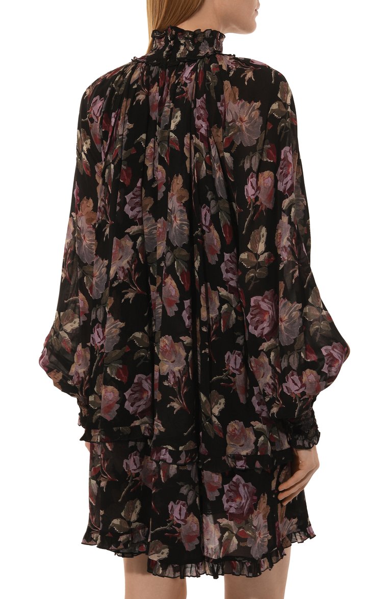 Женское платье из вискозы THE KOOPLES черного цвета, арт. FR0B29069K | Фото 4 (Материал сплава: Проставлено; Материал внешний: Вискоза; Длина Ж (юбки, платья, шорты): Мини; Рукава: Длинные; Драгоценные камни: Проставлено; Женское Кросс-КТ: Платье-одежда; Случай: Повседневный; Стили: Романтичный)