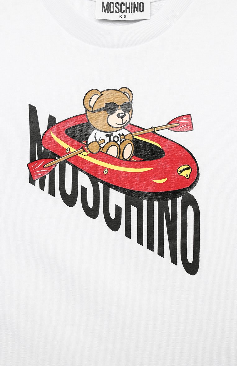 Детского комплект из футболки и шорт MOSCHINO голубого цвета, арт. HUG000/LAA23/4-8 | Фото 4 (Материал внешний: Хлопок; Материал сплава: Проставлено; Рукава: Короткие; Драгоценные камни: Проставлено; Мальчики Кросс-КТ: Костюмы-спорт; Ростовка одежда: 4 года | 104 см, 8 лет | 128 см, 6 лет | 116 см, 5 лет | 110 см)