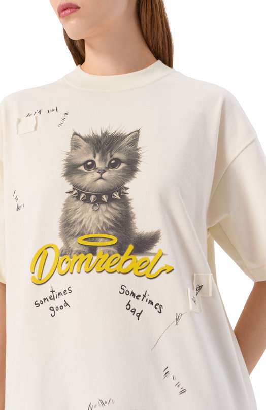 Хлопковая футболка DOMREBEL KITTY PUNK T-SHIRT Кремовый  KITTY PUNK T-SHIRT Фото 5